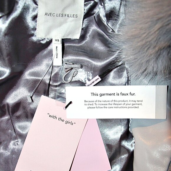 Avec Les Filles Luxurious Faux-Fur Cropped Paneled Coat in Grey Blue sz XS $199 - Picture 15 of 16